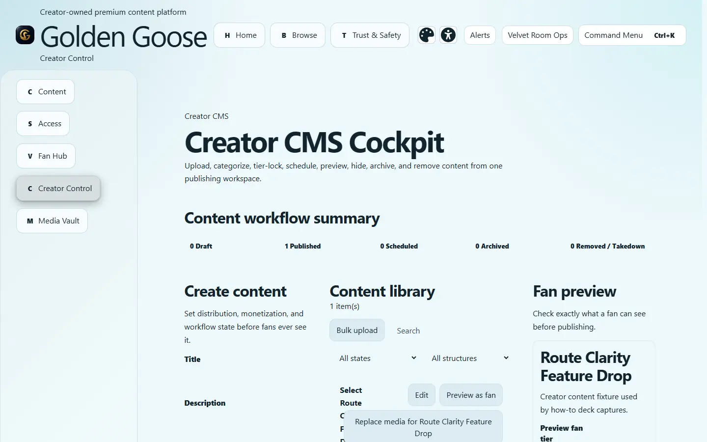 Content Creator Platform CMS for publishing and content access rules