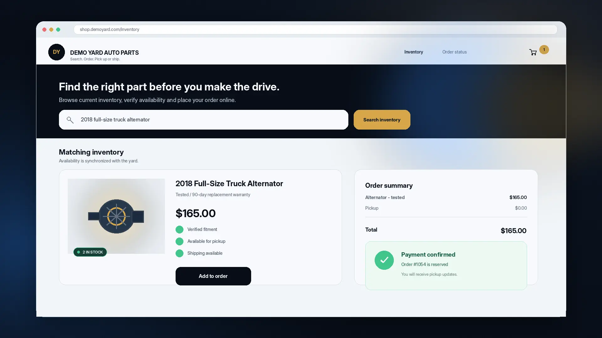 Customer-facing parts search and online order interface