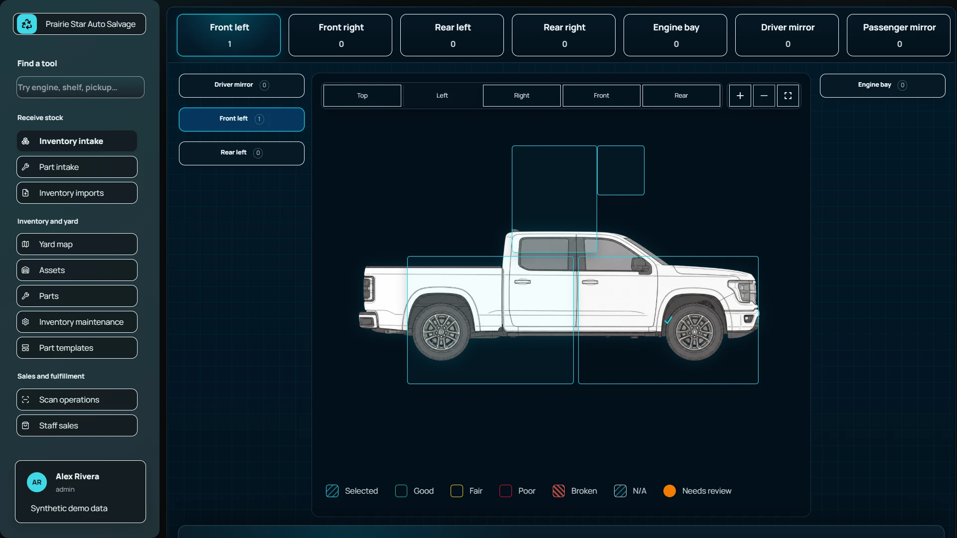Vehicle intake interface in the Salvage Yard System demonstration